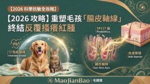 毛健寶 2026 科學抗敏全攻略：透過 SP137 定殖技術與腸皮軸線機制，重塑狗狗貓咪免疫屏障，終結皮膚搔癢紅腫。