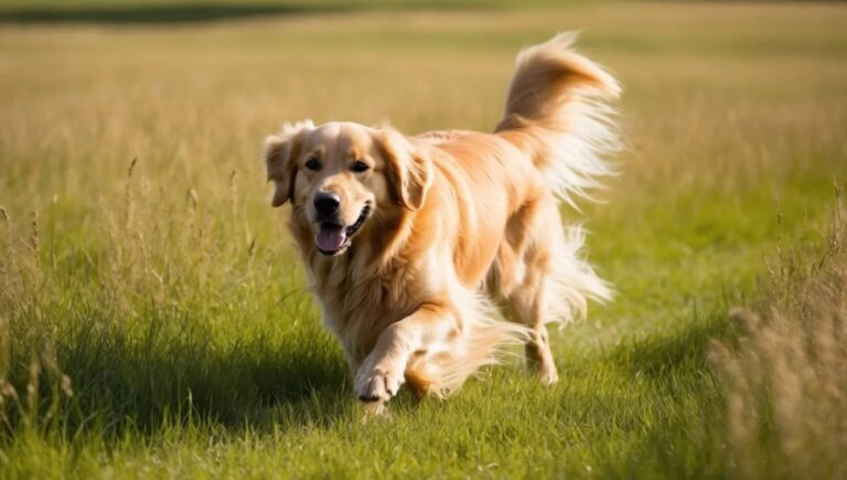 活力充沛的黃金獵犬奔跑於戶外，展現健康靈活的髖關節活動力